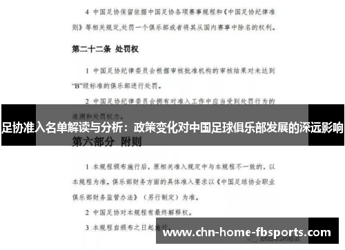 足协准入名单解读与分析：政策变化对中国足球俱乐部发展的深远影响